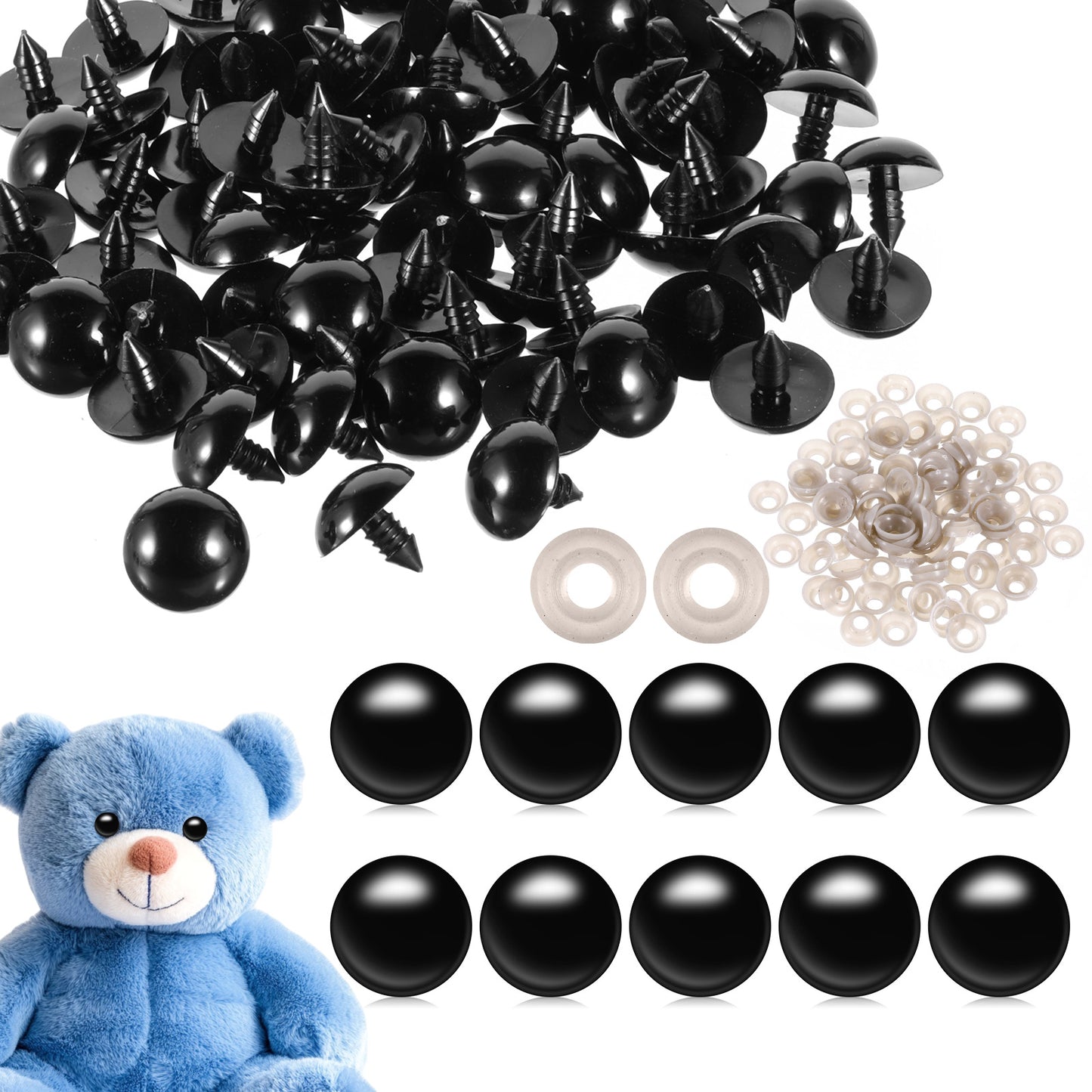Giantree 100pcs 20mm Upgraded Safety Eyes for Crocheting, 20mm Black Plastic Safety Eyes Crafts Safety Eyes with Washers for Amigurumi Crochet Bears Stuffed Animals Doll Making