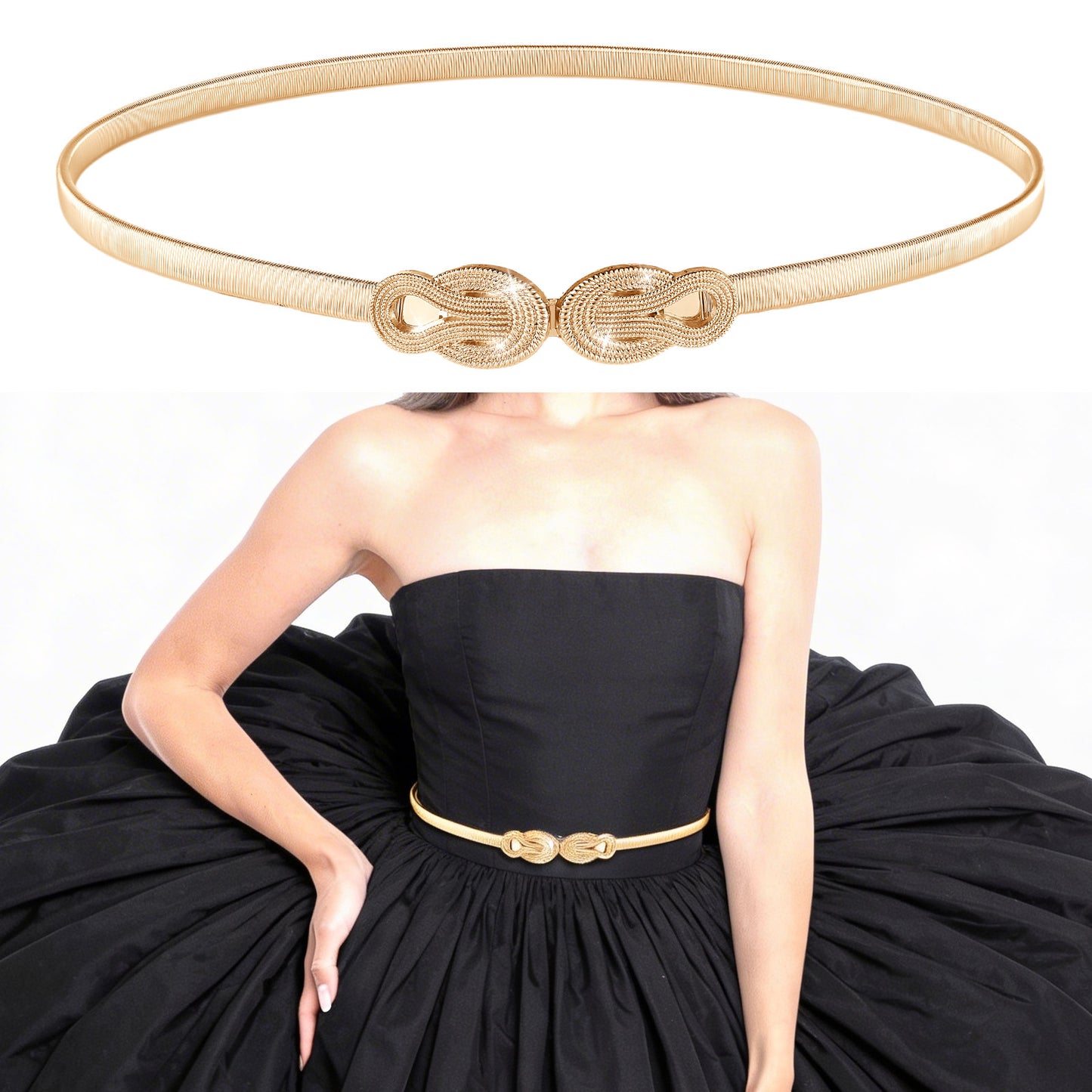 Molain Elastic Skinny Waist Belt for Women, Gold Metal Thin Belt Versatile Stretch Chain Belts Women Ladies Dress Gold Belts