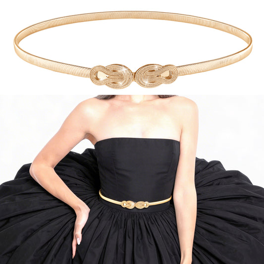 Molain Elastic Skinny Waist Belt for Women, Gold Metal Thin Belt Versatile Stretch Chain Belts Women Ladies Dress Gold Belts