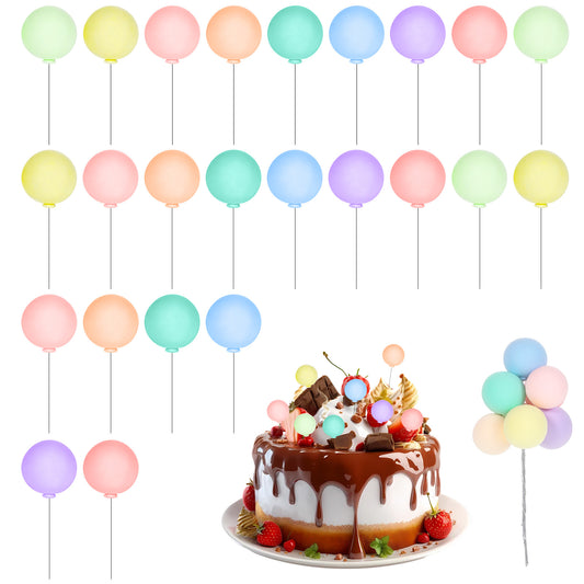 MBAIYO 24 Pcs Colorful Balloon Cake Toppers, Mini Cake Balls for Decoration