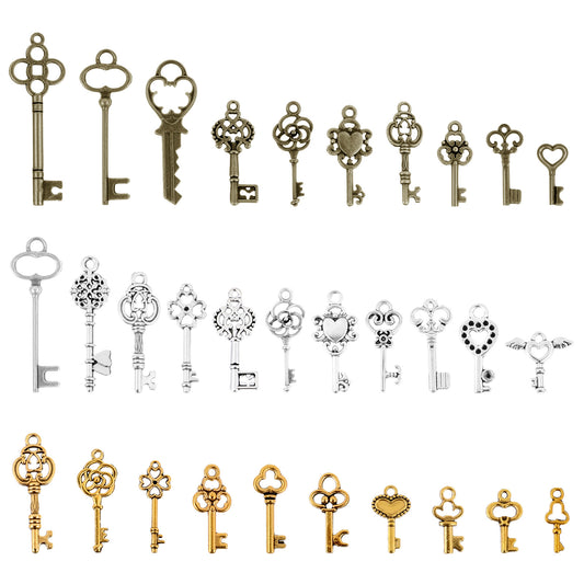 Molain Vintage Mini Key Decoration Mixed Old Antique Decorative Necklace Pendant Classic Decoration Key for Pendant DIY Jewelry Making Wedding Party Favors (30)