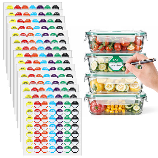 Giantree Food Labels Stickers 7 Day of The Week, 1 Inch Color Coding Food Rotation Labels, 735 PCS Writable and Removable Day Label Peel Tab for Restaurant Kitchen Containers