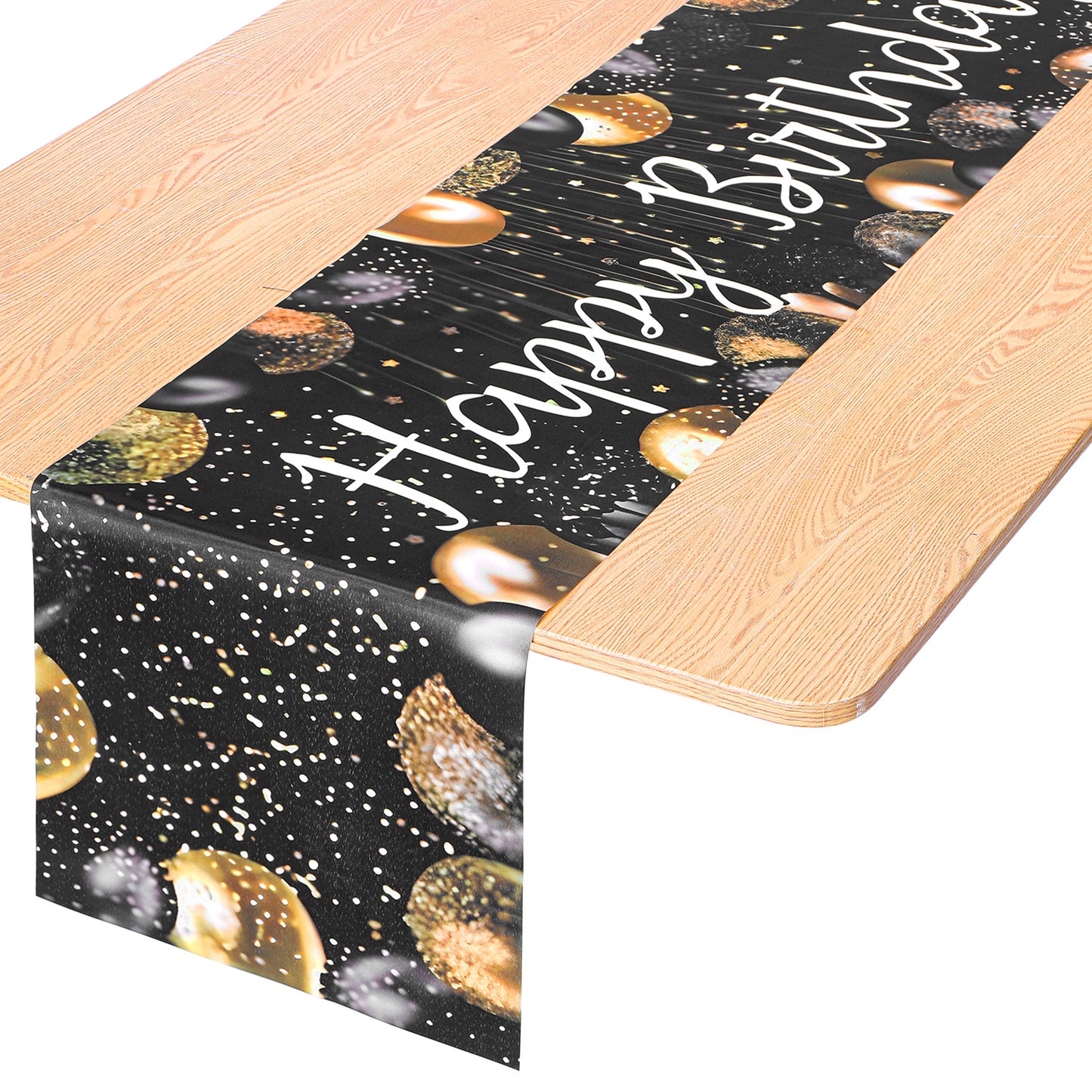 GEEHUA Happy Birthday Table Runner, 72×13In Black Gold Birthdays Dining Linen Birthday Table Runner Kitchen Dining TableDecoration for Indoor Outdoor Home Party Decor