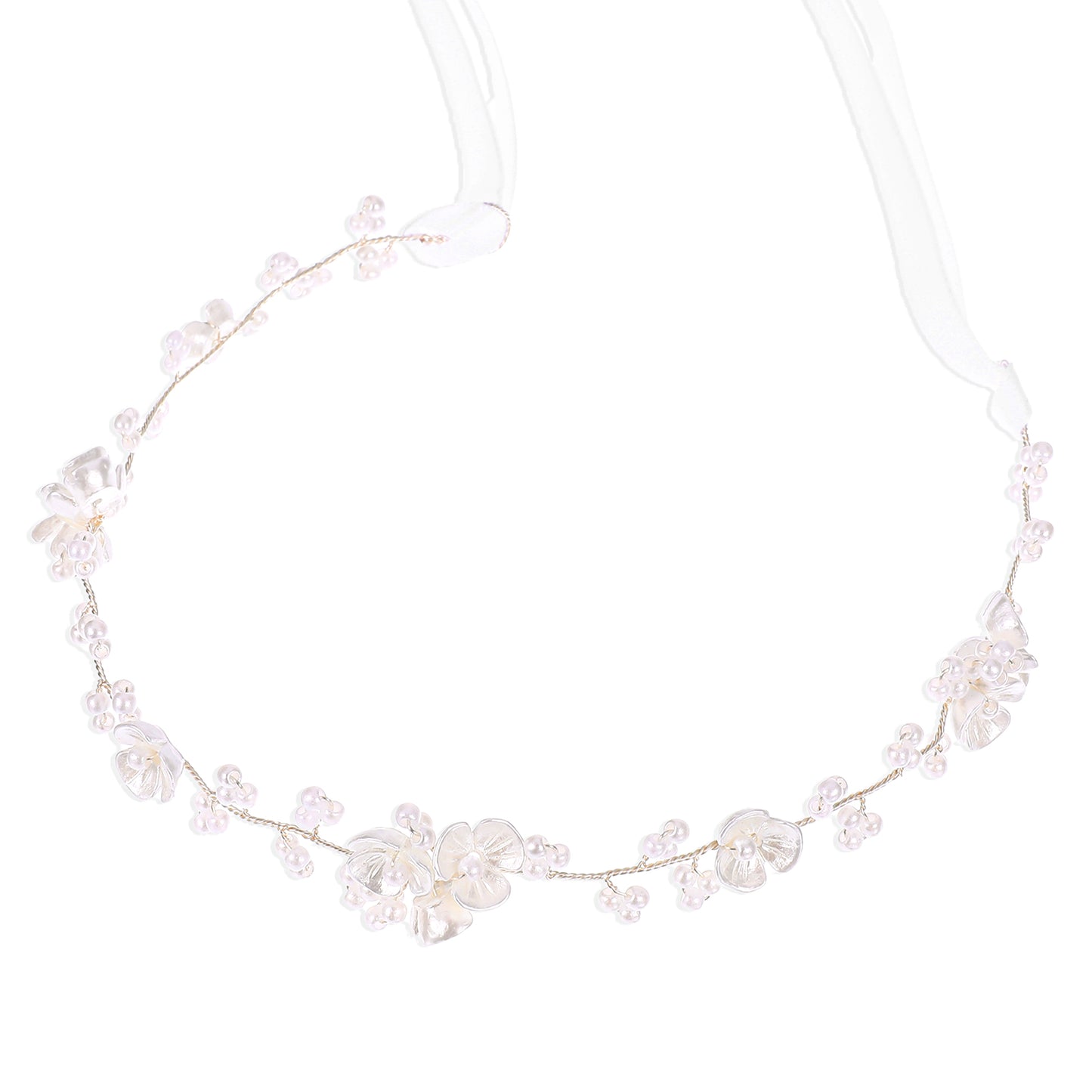 HJZHII Flower Girl Headpiece Headband, White Pearl Flower Headband Princess Girl Wedding Hair Accessory Hair Band for Girls Birthday Party First Communion