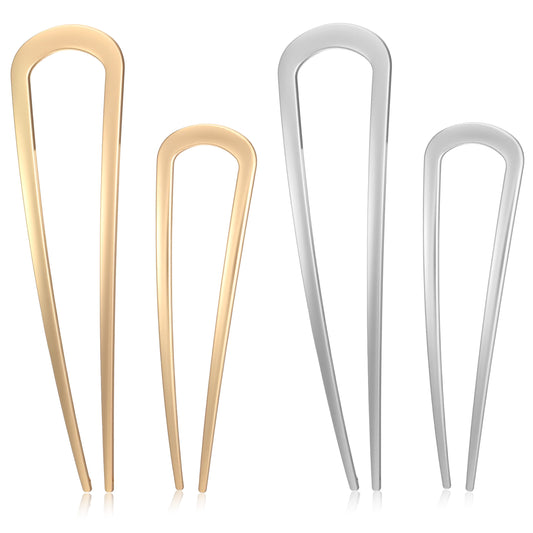 LXUEJIE 4 pack U-Shaped French Hair Pins for Women, Metal Frenches Twisted Hair Pin, Metal French Twisted Hairs Pins for Women Girls, U-Shaped Pin for Buns Holds Updos, Buns, Twists, Chignons Securely