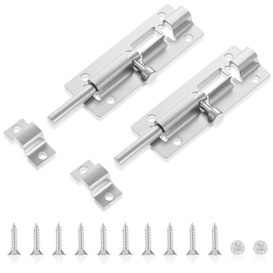 TIESOME 2 Sets 3 Inch Thickened Stainless Steel Slide Lock, Barrel Bolt Latch with 12 Screws Multi-Directional Door Bolt Lock for Cabinets Windows Gates