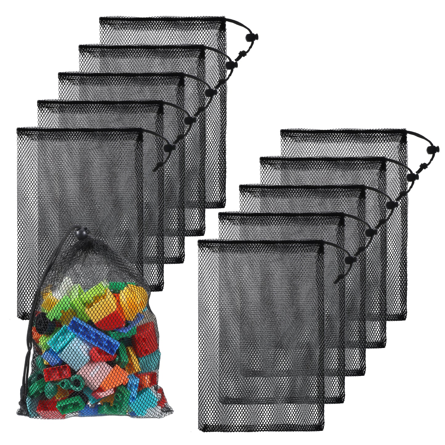 LIQWEI 10 Pcs 8x12 Inch Nylon Mesh Drawstring Bags, with Cord Lock Closure - Delicates Laundry Bag for Washing Machine, Multipurpose Storage Bags for Basketball, Volleyball, Football, Golf Stuff Balls