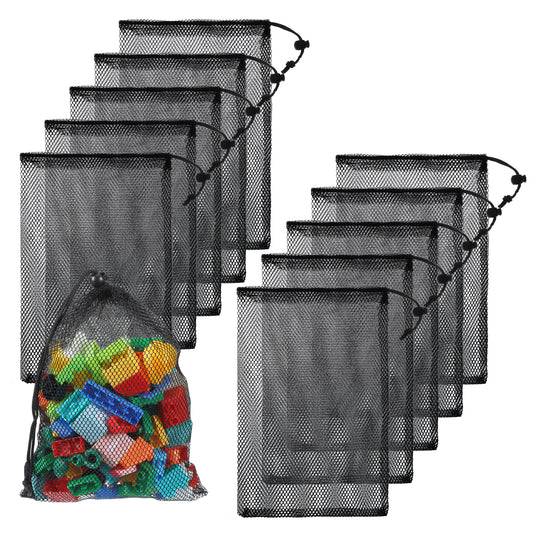 LIQWEI 10 Pcs 8x12 Inch Nylon Mesh Drawstring Bags, with Cord Lock Closure - Delicates Laundry Bag for Washing Machine, Multipurpose Storage Bags for Basketball, Volleyball, Football, Golf Stuff Balls