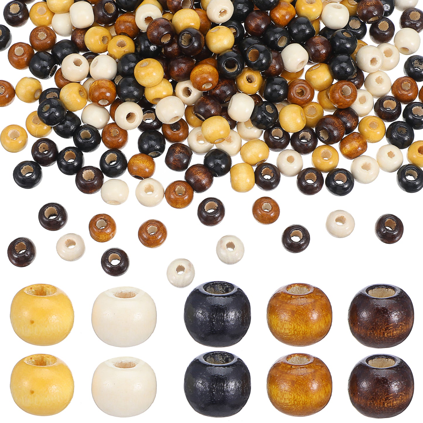DOPENSPI Wooden Beads, 300 Pcs 10mm Round Painted Craft Beads for Jewelry Making DIY Macrame Bracelets Hair Braiding Home Decor Supplies