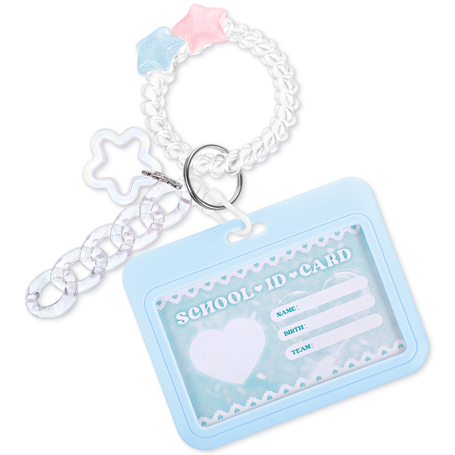 Yuanchu Horizontal 3 Inch Acrylic Kpop Photocard Holder, Photocard Display Frame Kpop Photocard Stand Kpop Photocard Organizer with Keychain Star Pendant for Tabletop Decor(Blue)