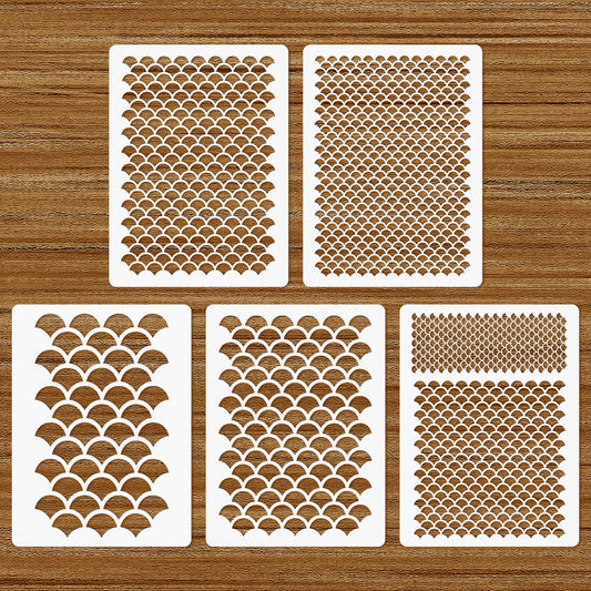 BOHUIZ Fish Scale Stencil for Painting Makeup, 5Pcs Reusable Face Painting Stencils DIY Art Painting Templates for Painting, Crafts, Wall Furniture