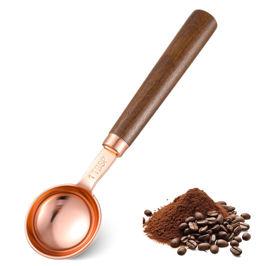 JIEYAO Coffee Scoop for Ground Coffee, Coffee Measuring Spoon 15ML 1TBSP, Wood Long Handle Coffee Bean Scoop Retro Stainless Steel Coffee Spoon Kitchen Utensil for Coffee Tea, and More(15ML)