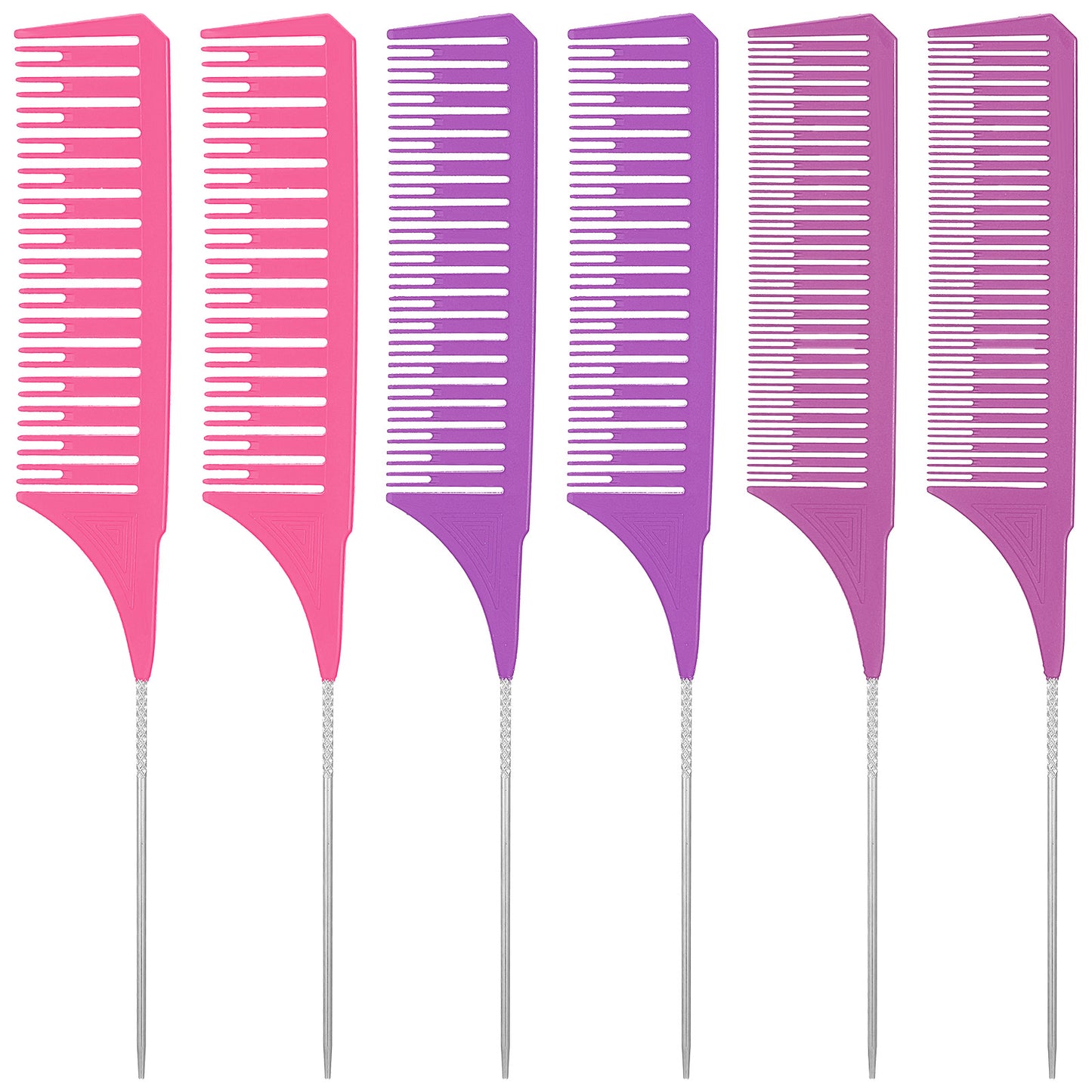TIESOME 6 Pcs Highlight Comb Set, Professional Highlighting Comb With Parting Tip Rat Tail Hair Weaving Foiling Combs Multi Size Hair Dye Combs for Salon Barbershop Home(Pink, Purple, Light Purple)