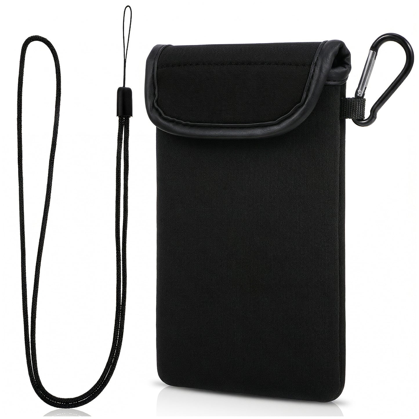 HJZHII Neoprene Phone Pouch, Universal Phone Sock Protects Black ShockPhone Sock with Carabinas and Neck Lanyards Straps Mobile Sleeve Case for Outdoor Camping Hiking Travelling (7.1 x 3.94in)