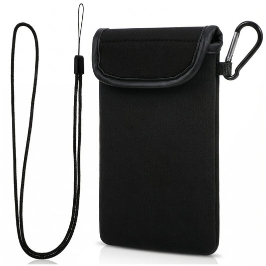 HJZHII Neoprene Phone Pouch, Universal Phone Sock Protects Black ShockPhone Sock with Carabinas and Neck Lanyards Straps Mobile Sleeve Case for Outdoor Camping Hiking Travelling (7.1 x 3.94in)