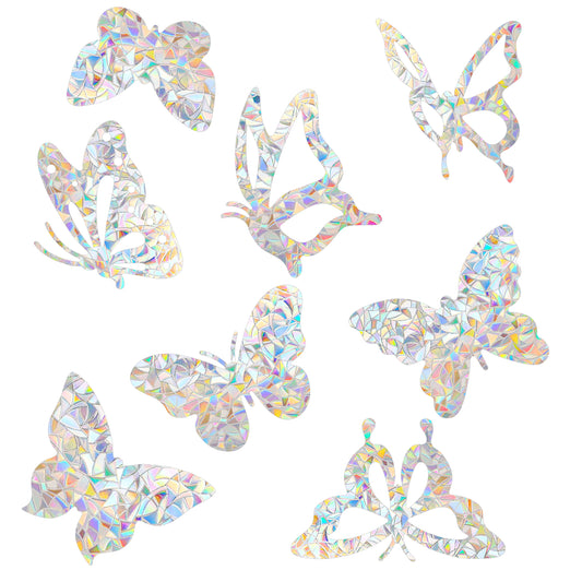 HJZHII 32 Pcs Bird Deterrent Window Clings, Window Decals Rainbow Windows Clings Transparent Butterfly Stickers Hitting Glass Door Windows for Bird Strikes No Glue Easy Remove
