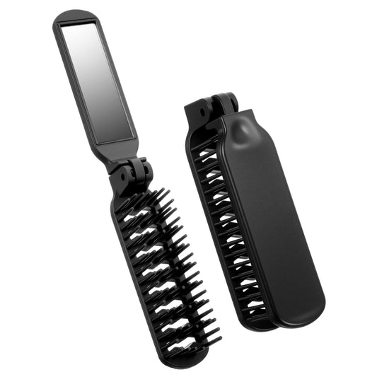 JJUNW 2 Pcs Foldable Hair Brush with Mirror, Portable Mini Hair Brush Pocket Size Anti-static Small Compact Massage Comb for Purse Pocket Home Travel Gym Women and Men Styling