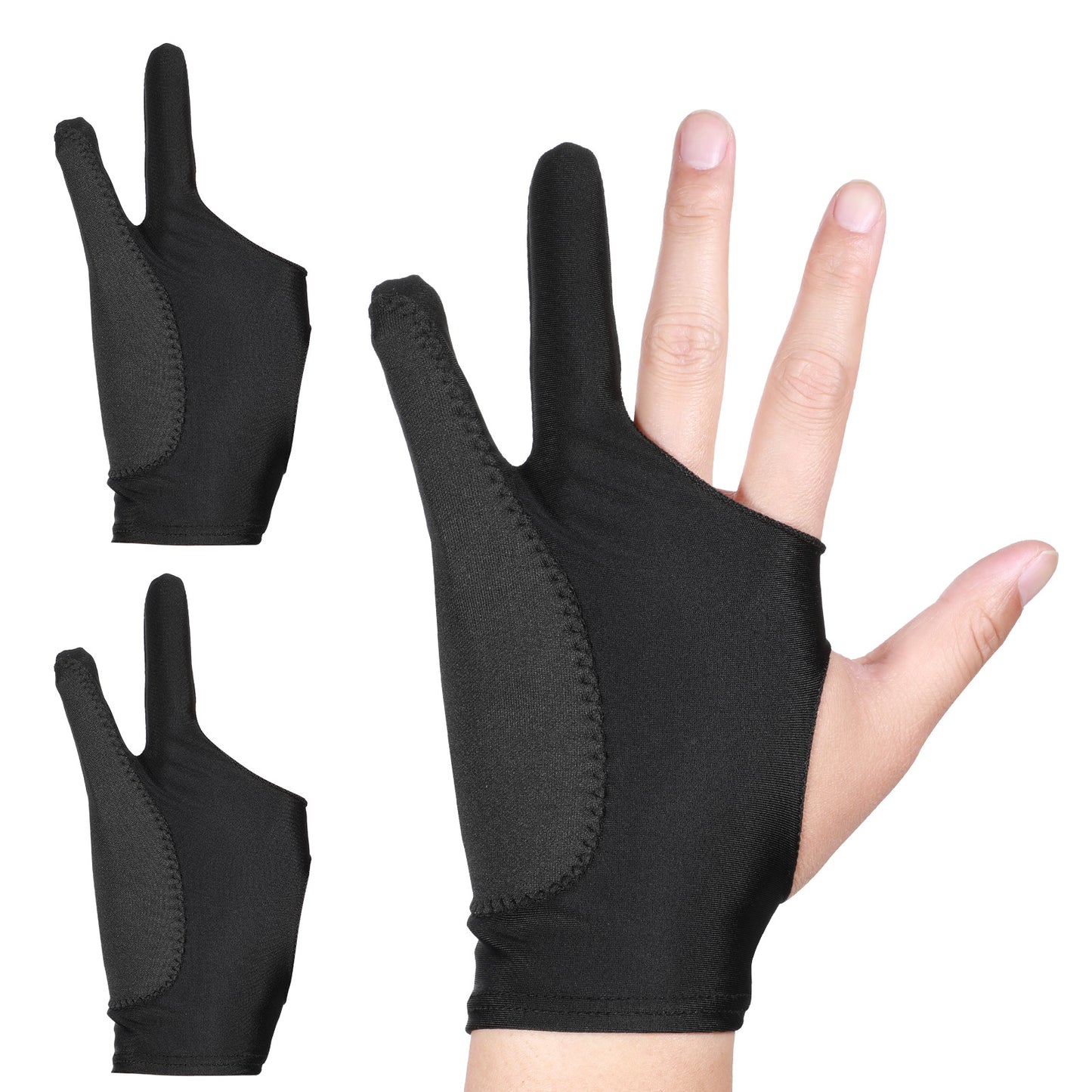 Giantree 2 pcs Digital Drawing Glove, 3-Layer Palm Rejection with Two-Finger Right and Left Hand Artist Glove for Drawing Graphics Monitor Tablet Paper Sketching(M)