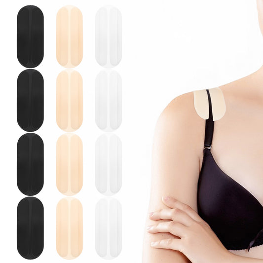 BOHUIZ 6 Pairs Bra Strap Pads Silicone Bra Strap Cushions Bra Strap Holders for Slipping Ease Shoulder Discomfort Slip Shoulder Pads Shoulder Protectors Pads Gel Pads for Bra Strap(Black, Clear, Skin)