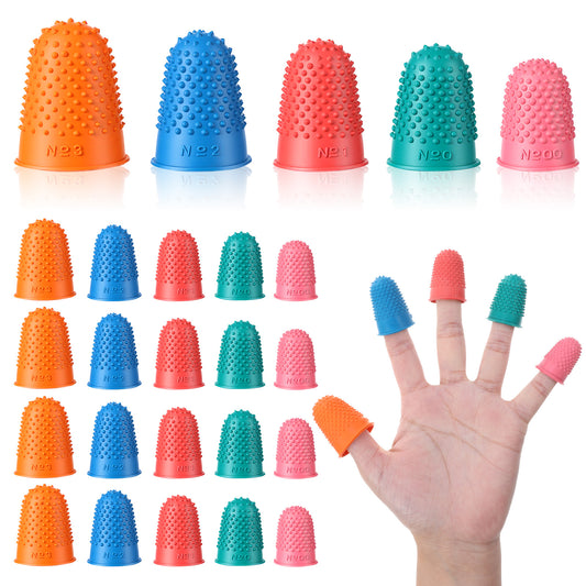 cobee 20 Pcs Rubber Thimbles for Hand Sewing, Finger Protectors Rubber Fingers Tips Waferproof Finger Protectors, 5 Sizes & Colors Knitting Thimble for Sorting Papers