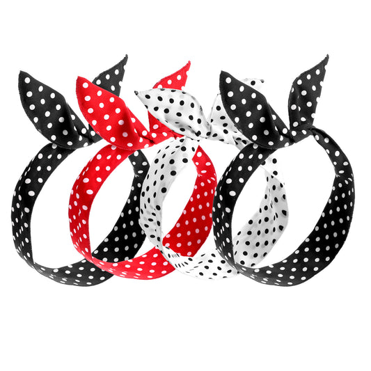 MBAIYO 4 Pcs Polka Dot Headbands for Women, Christmas Vintage Hairband Retro Bandana Headwrap 50s Pin Up Cosplay Costume Hair Accessories (Red, Black, White)