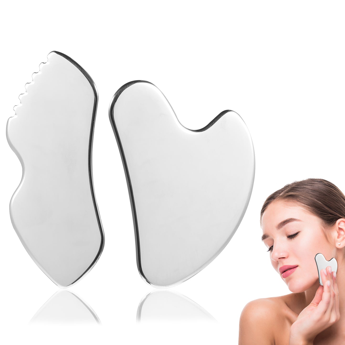 Yuanchu 2 Pack Stainless Steel Gua Sha Facial Tools, Guasha Tool for Face Metal Gua Sha Tool Manual Face Gua Sha Skin Care Tool for Tighten Skin Jawline Sculpting Puffiness Reducing Back Muscles Pain