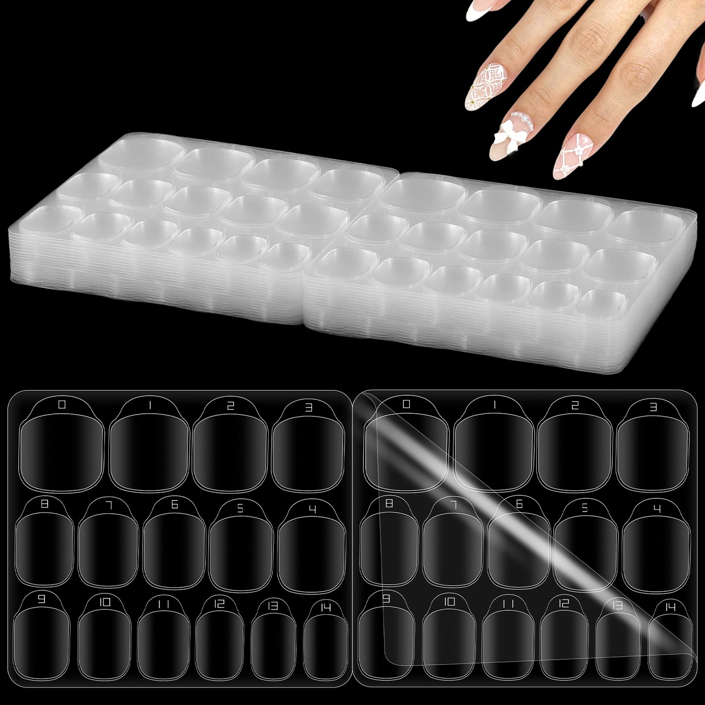 HJZHII 600 Pcs Nail Adhesive Tabs, 15 Sizes Clear Double Sided Sticky Tabs for Nails Breathable Jelly Glue Press on Nail Stickers for Fake Nails
