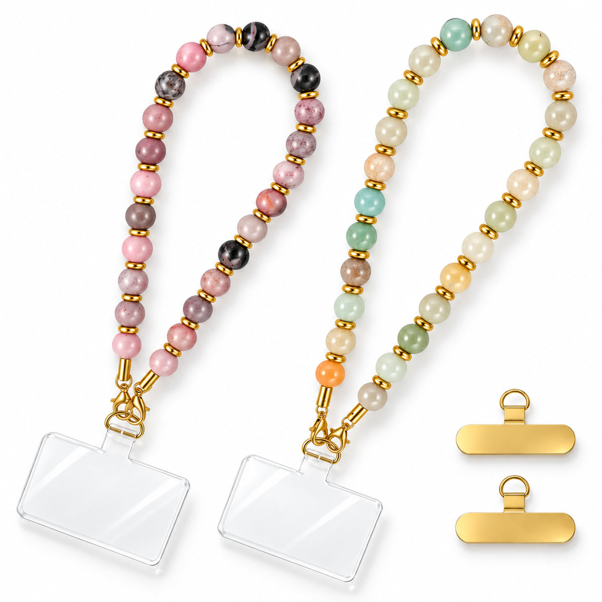 IANFAN 2Pcs Natural Stone Phone Charm Beaded Healing Phone Wrist Strap