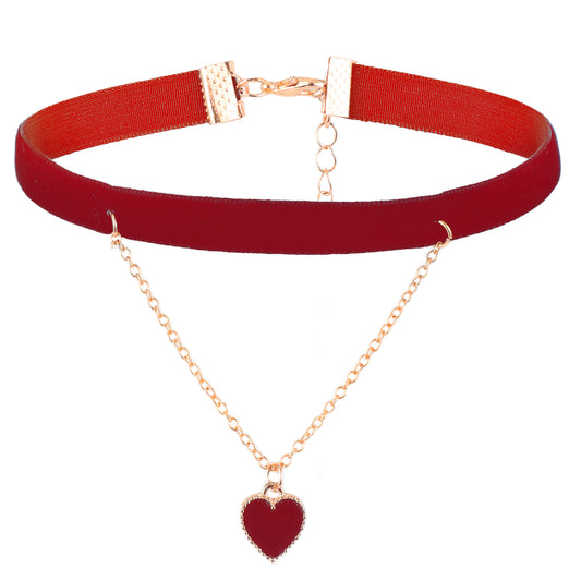 JJUNW Gothic Heart Necklaces for Women, Trendy Dainty Heart Pendant Collar Velvet Choker Chain Choker Necklaces Christmas New Year Valentine's Day Jewelry Gift For Women(Red)