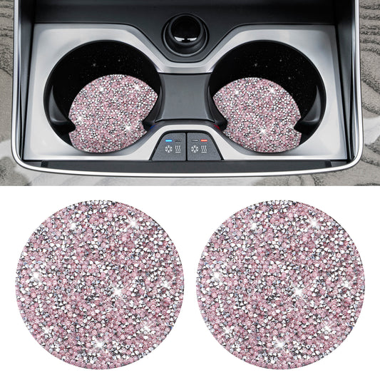 AOZUO Car Cup Coaster, 2pcs Bling Cup Holders Crystal Rhinestone Anti-Slip Shockproof Vehicle Holders Coasters Drink Car Cup Mat Universal Insert Automotive Interior Accessories for Women(Pink)