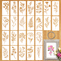 JJUNW 24Pcs Flower Stencils for Painting, Reusable Flower Stencils for Crafts Small Wildflower Floral Paint Stencil for Painting on Wood Wall, Furniture, Card(5.9" x 2.95")(Color1)
