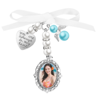 JIYIN Wedding Bouquet Photo Charm, Bridal Bouquet Photos Charms for Wedding Memory, Personalized Photo Bouquets Charms Bow Pearl Oval Angel Charm for Weddings Party You Are Always in My Heart