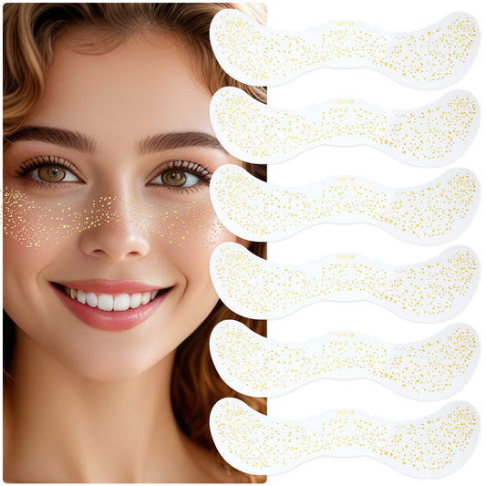 AOZUO 6PCS Glitter Freckles Face Tattoo, Makeup Face Glitter Speckles Patches Cute Waterproof Glow Up Sparkle Temporary Tattoo Fairy Rave Festival Trinkets Accessories for Women Girls(Gold-A)