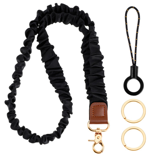 LXUEJIE Scrunchie Lanyard for ID Badges Keys, Scrunchie Teacher Lanyards, Long Neck Stretchy Lanyards Retractable Keychain Holder for Card Keychain Wallet