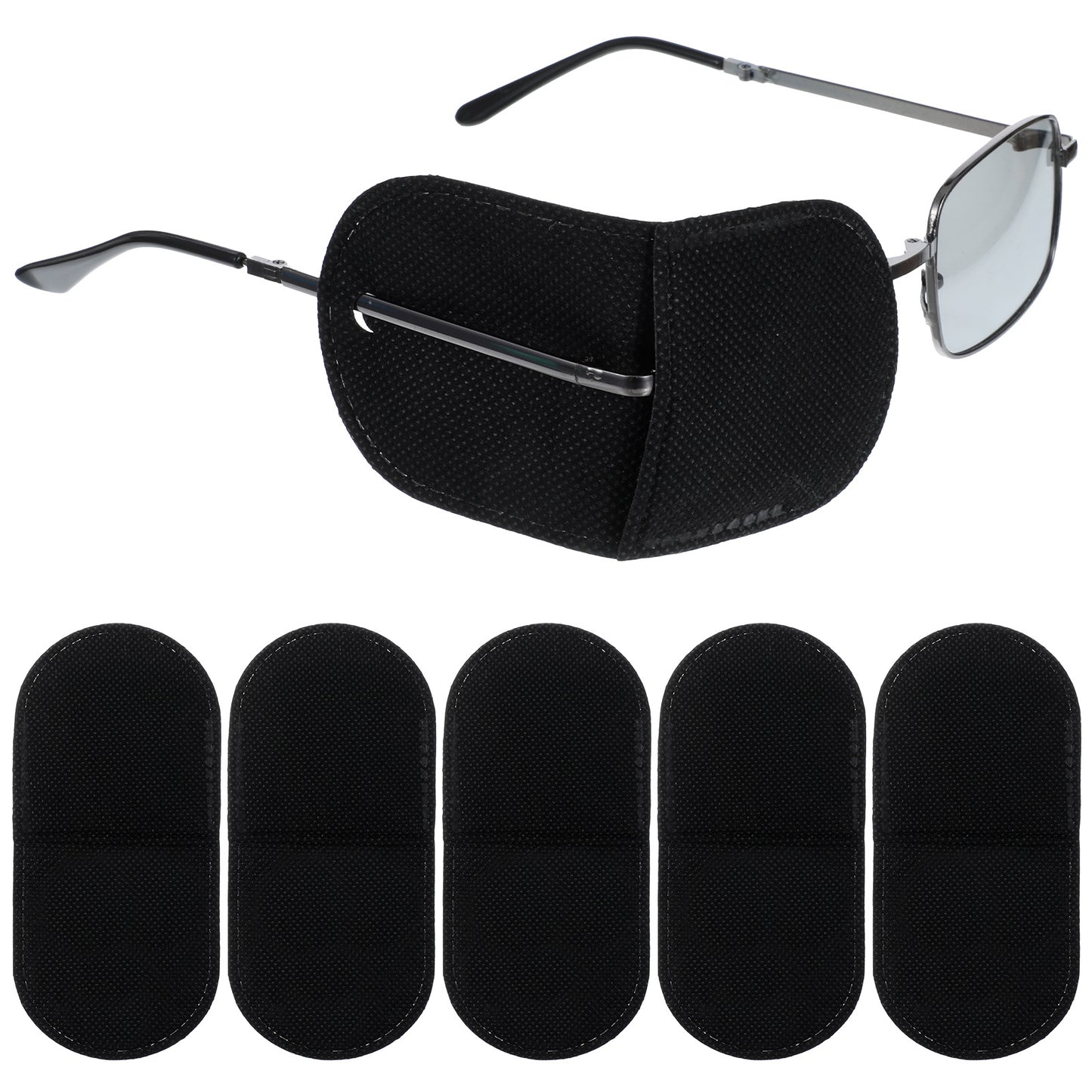 JJUNW 12 Pcs Eye Patches for Glasses, Black Eye Patch Reusable Soft Non-Woven Fabric Eye Cover, Lazy Eye Patch for Glasses Correction Lazy Eye Amblyopia Strabismus for Left or Right Eyes(Black)
