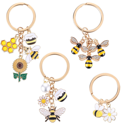 BOHUIZ 4 Pcs Bee Keychain, Bee Keychains for Women, Cute Bees Charms Enameled Keychain Purse Bag Accessories for Wallet Purse Handbags Backpack Accessories