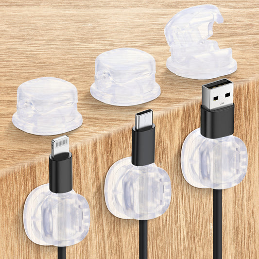 HJZHII 6 Pcs Cord Organizer, Adhesive Charger Cord Management Desk Wire Organizer Clips Spring Cable Holder Clip Office Cable Storage USB Charger Line Keeper for Kitchen Car Desktop(Clear)