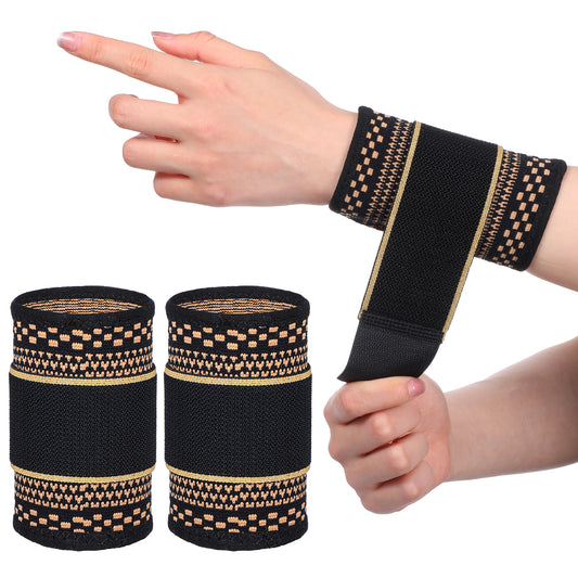 HJZHII 1 Pair Copper Wrist Compression Brace, Elastic Wrist Support Sleeve Sports Hand Wristlet Wrap for Women Men Gym Fitness, Workout, Typing, Weightlifting, Yoga(X-Large)
