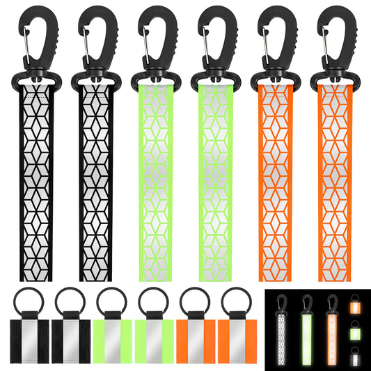 JIEYAO 12Pcs Reflector Pendants Set, 6 Reflective Pendants with 6 Keychain Reflective Strips Safety Key Chains Reflective Tags Keyring for Backpack Clothes Wheelchair Cycling Walking Running