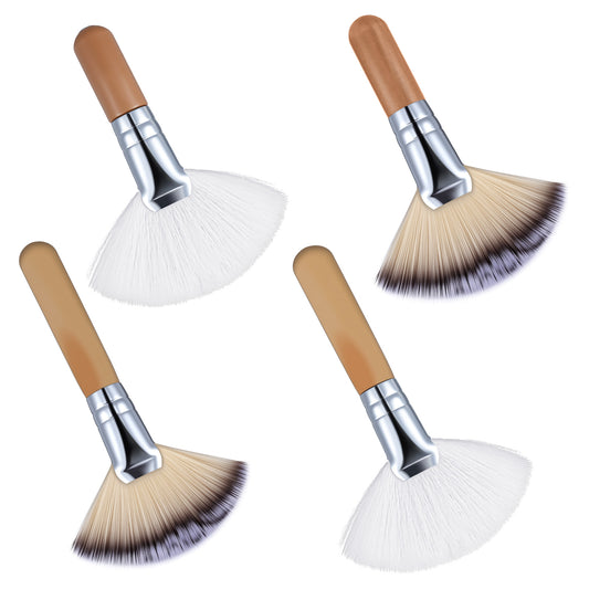 Jeffdad 4Pcs Facial Fan Brush, Fluffy Fan Brushes for Facials, Esthetician Fan Brushes Soft Bristle Highlighter Brush Facial Applicator Makeup Tools for Women Girls Loose Powder Blush