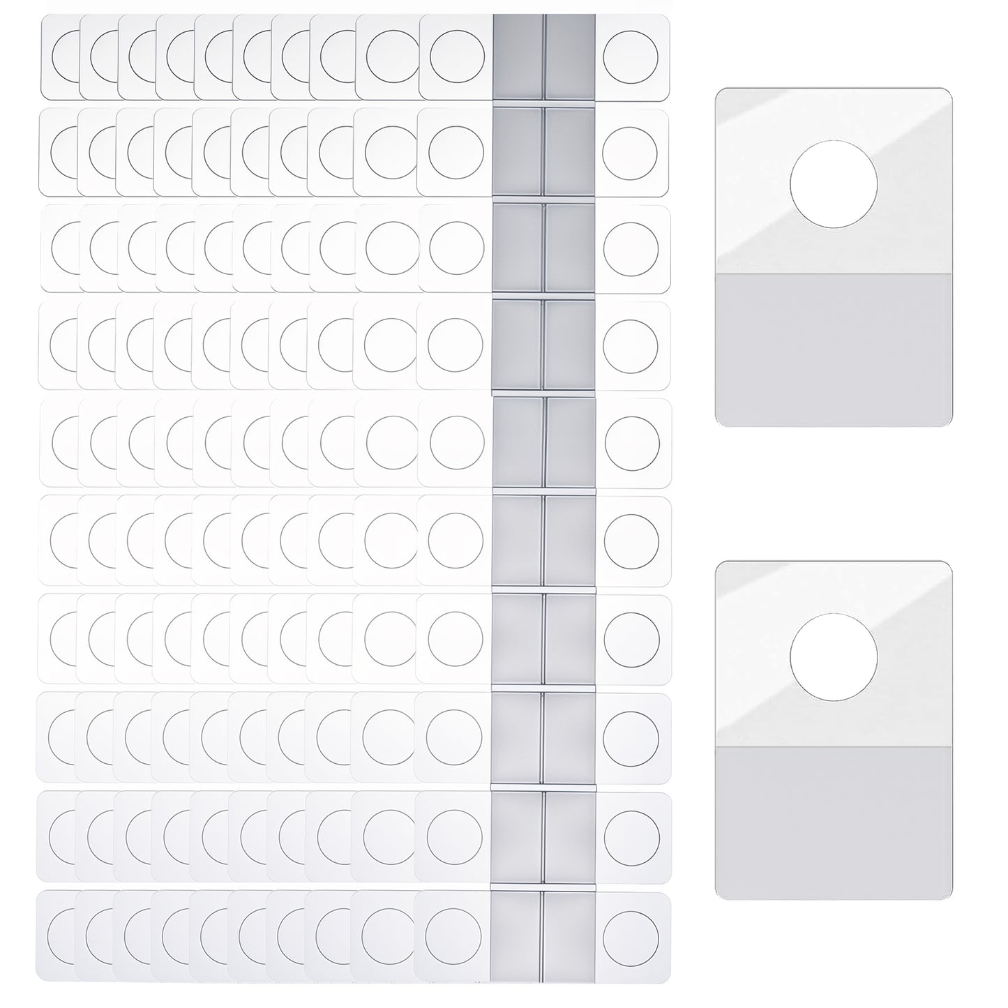 AOZUO 200Pcs Clear Self Adhesive Folding Hang Tabs, Plastic Round Hole Sticky Tabs, Heavy Duty Hanging Tabs for Store Retail Small Sale Items Hanging Display (1.25x0.9 Inch)