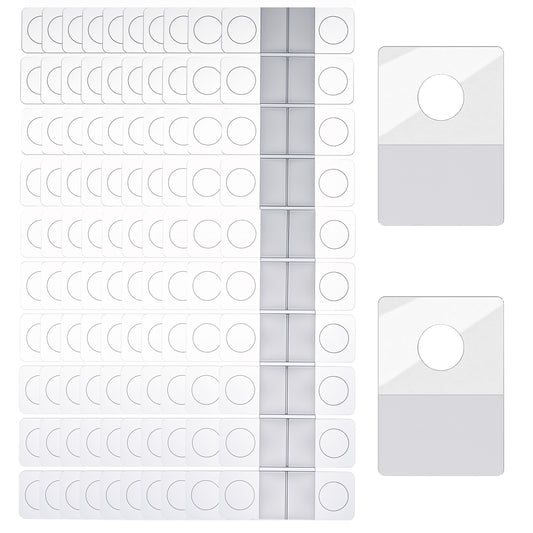 AOZUO 200Pcs Clear Self Adhesive Folding Hang Tabs, Plastic Round Hole Sticky Tabs, Heavy Duty Hanging Tabs for Store Retail Small Sale Items Hanging Display (1.25x0.9 Inch)