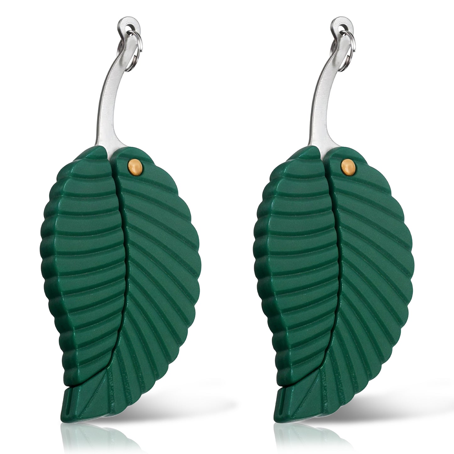 MBAIYO Multifunctional Self Defense Keychain, 2Pcs Green Leaf Key Chain for Women Men Compact Folding Utility Key Chain Creative Gift for Outdoor Camping Daily Use