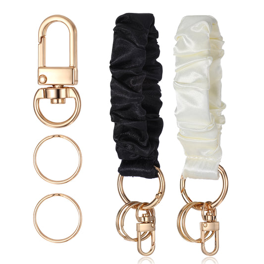 HJZHII 2PCS Scrunchie Keychain Wristlet, Elastic Scrunchie Wrist Bracelet Multifunctional Wrist Lanyard Removable Wrist Strap Key Chain Washable Wrist Key Chain Key Ring Accessories for Women