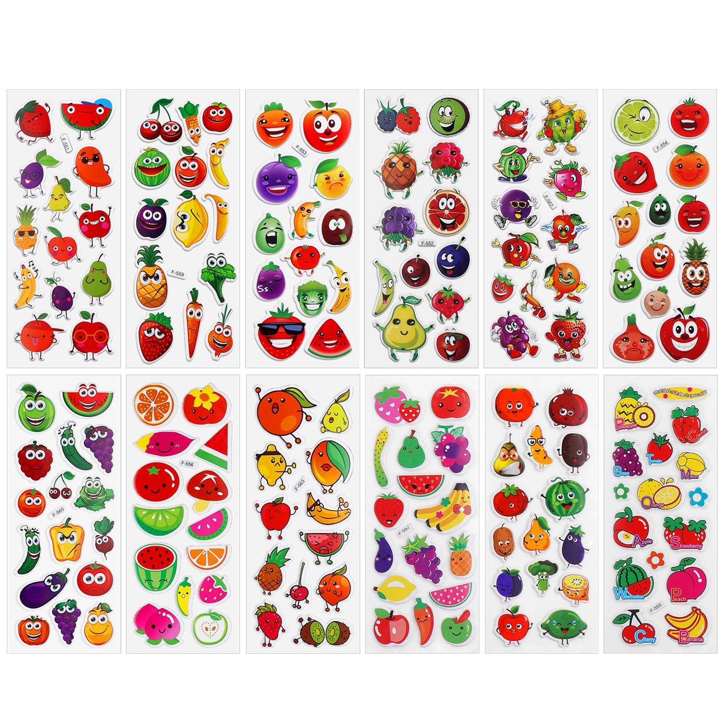 HJZHII 12 Sheet Variety Puffy Stickers for Kids, Cute Fruits Vegetables Sticker Colorful Children 3D Stickers Kid Stickers for Party Bag Fillers Rewarding Gifts Scrapbooking(Fruits Vegetables)