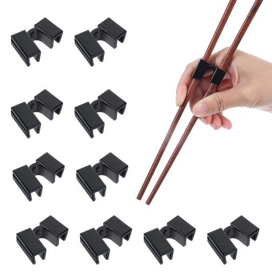 MBAIYO 10 Pcs Reusable Chopstick Helper, Training Chopsticks for Beginners Adults Trainer Chop Sticks Helpers Black Finger Chopsticks