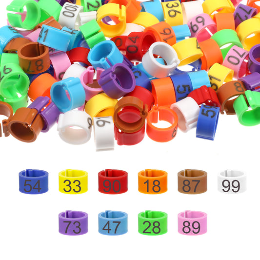 HJZHII 100Pcs Chicken Leg Bands, 8mm Birds Leg Rings, 10 Color Readable Numbered Chicken Leg Rings Clip-On Poultry Foot Ring for Baby Chick Bantam Finch Dove Small Birds