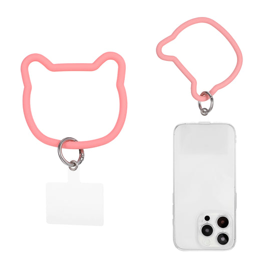 Giantree Cat Head Loop Phone Lanyard, Smart Phone Silicone Phone Wrist Phone Strap With Key Chain Holder, Cell Phone Hand Wrist Lanyard Strap with Back Patch for All Smartphones Phone Case(Pink)