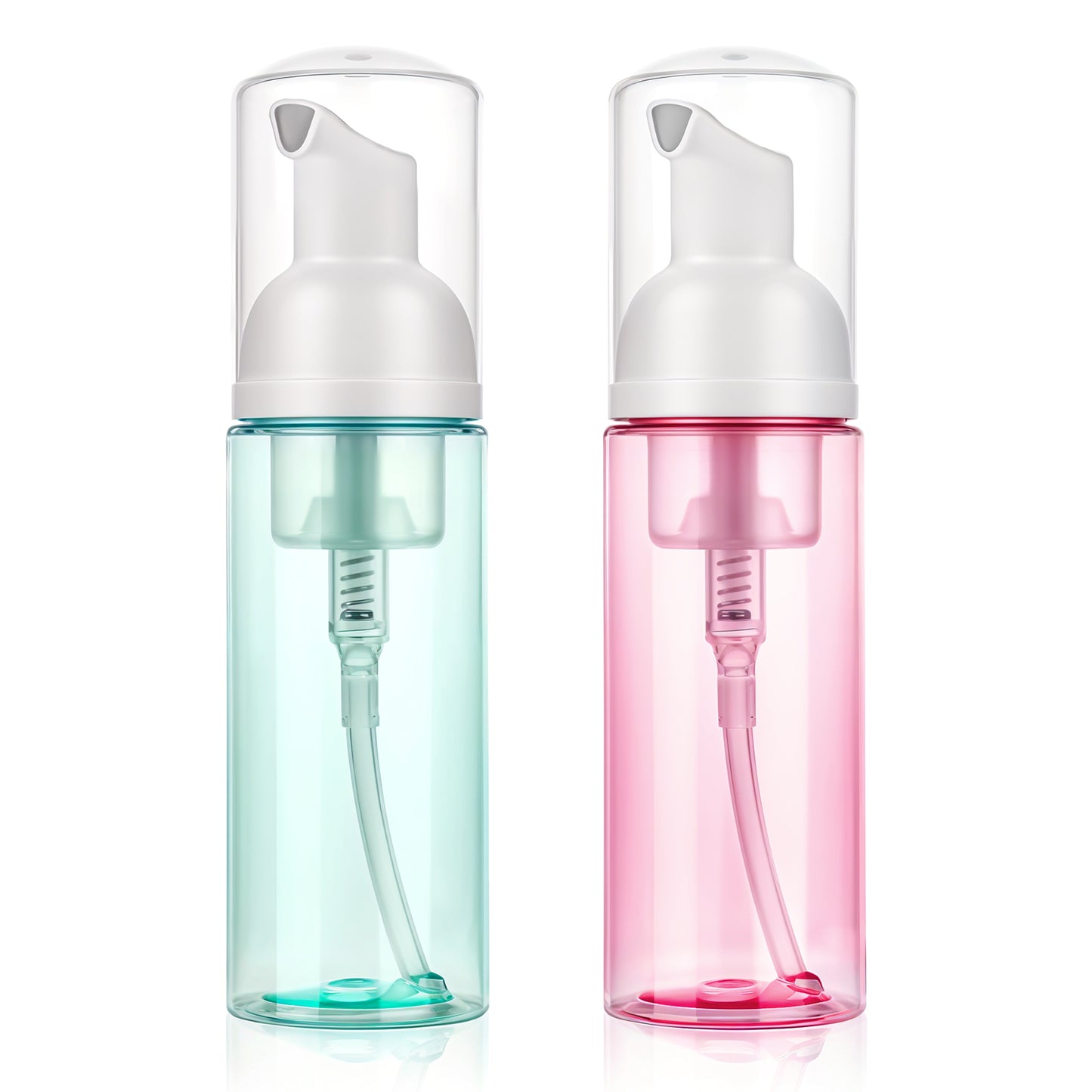 Molain 2 Pack Foam Pump Bottle Dispenser, Travel 60 ml/2 oz Refillable Empty Plastic Foaming Soap Dispenser for Hand Soap, Face Wash, Lash Shampoo, Skin Care (Green+Pink)