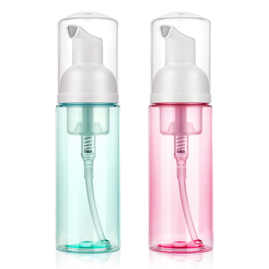 Molain 2 Pack Foam Pump Bottle Dispenser, Travel 60 ml/2 oz Refillable Empty Plastic Foaming Soap Dispenser for Hand Soap, Face Wash, Lash Shampoo, Skin Care (Green+Pink)